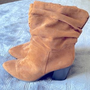 Women’s dress boots, ruched, inside zipper. Look & feel of genuine suede.